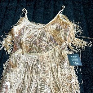 Small gold-sequined and fringed dress from Lulus